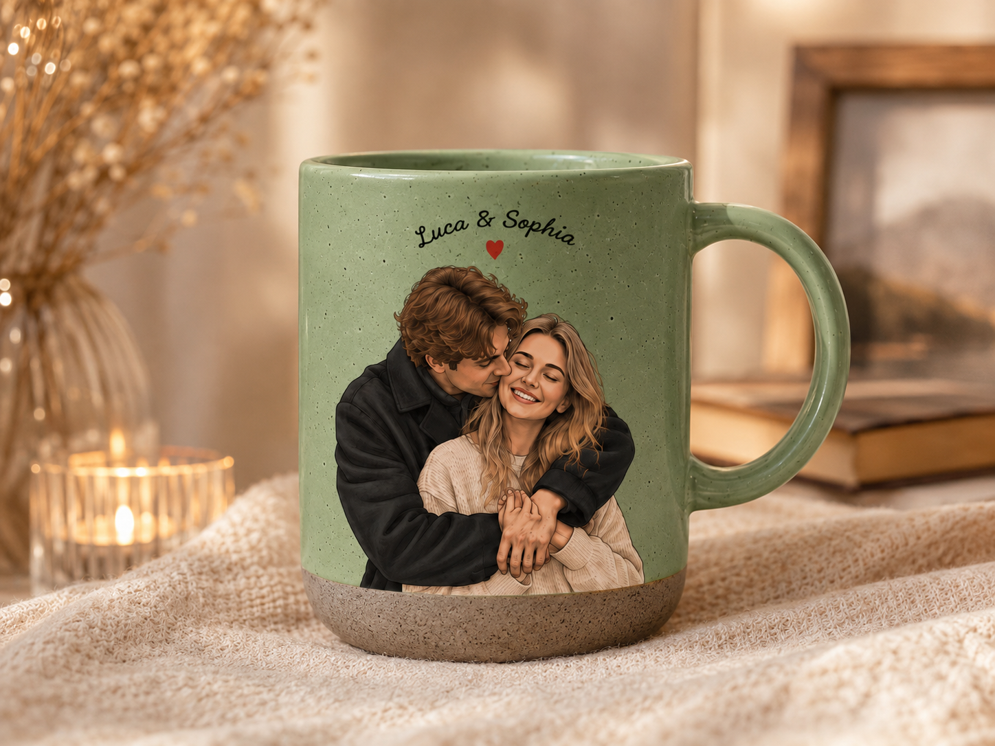 Personalized Watercolor Couple Photo Mug, Custom Portrait Coffee Cup, Anniversary Gift for Couples, Wedding Keepsake, Romantic Gift