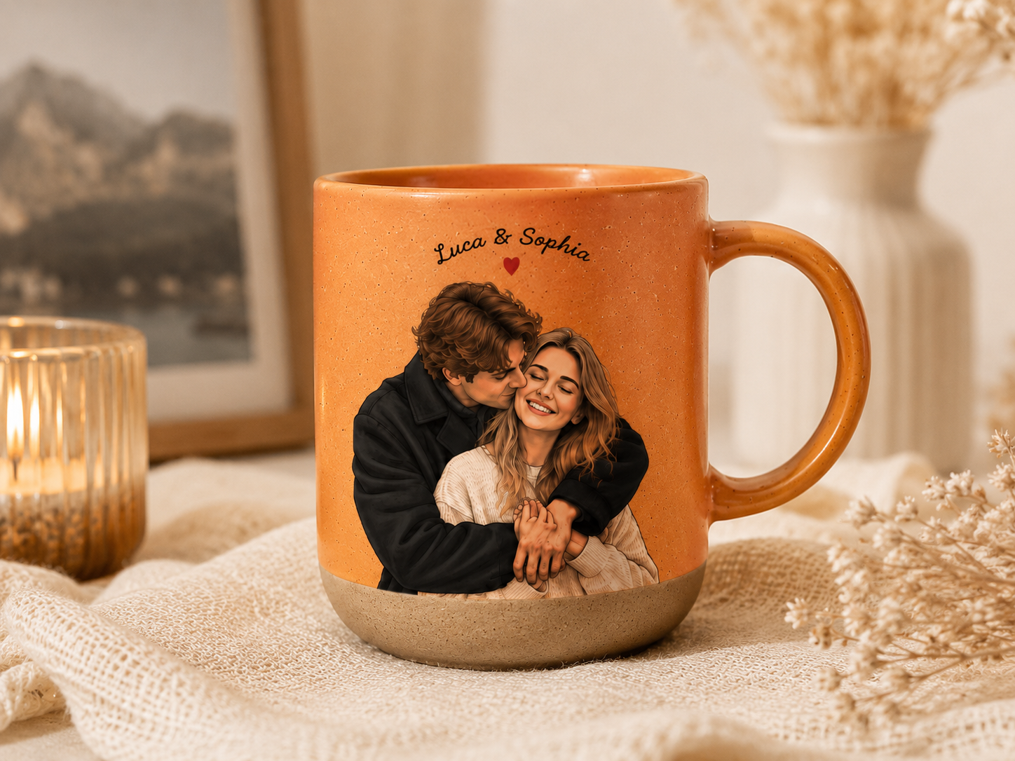 Personalized Watercolor Couple Photo Mug, Custom Portrait Coffee Cup, Anniversary Gift for Couples, Wedding Keepsake, Romantic Gift