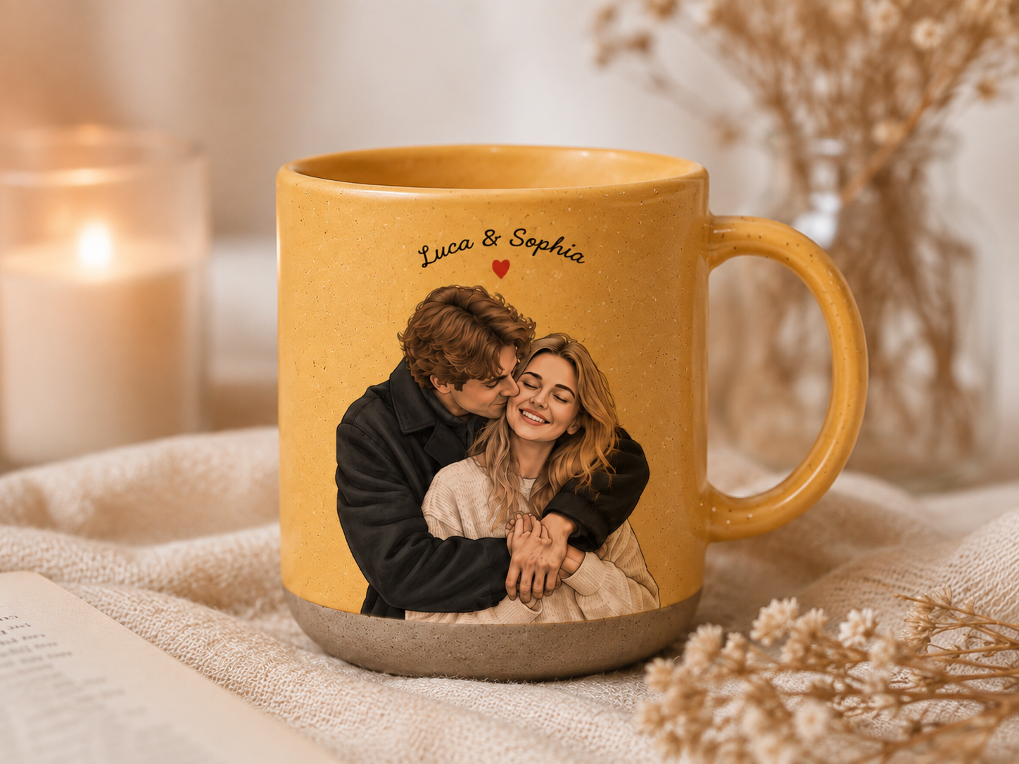 Personalized Watercolor Couple Photo Mug, Custom Portrait Coffee Cup, Anniversary Gift for Couples, Wedding Keepsake, Romantic Gift
