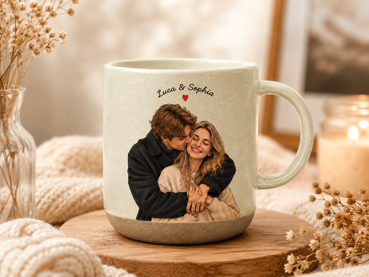 Personalized Watercolor Couple Photo Mug, Custom Portrait Coffee Cup, Anniversary Gift for Couples, Wedding Keepsake, Romantic Gift