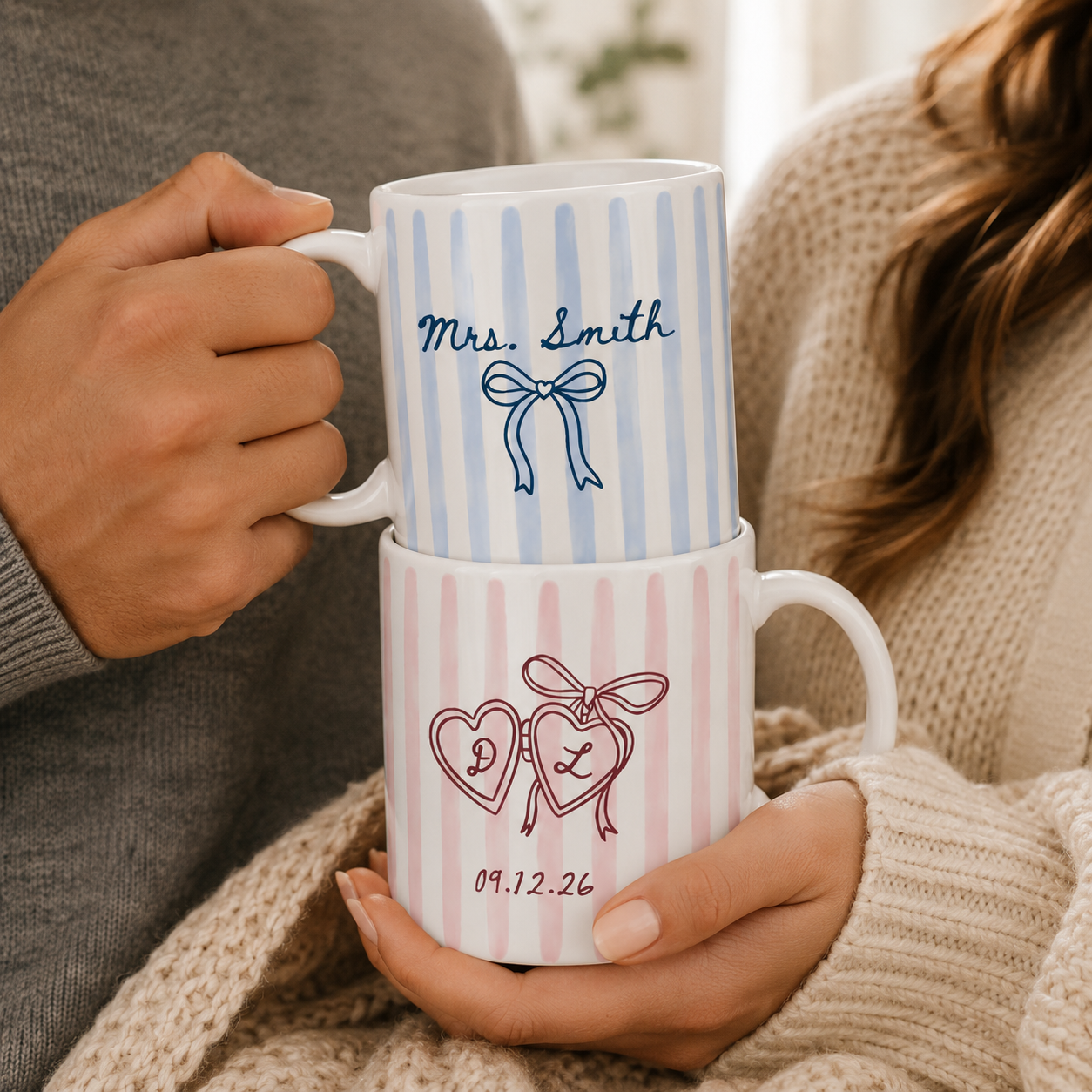 Personalized Future Mrs Striped Mug, Custom Wedding Date Coffee Cup, Bride to Be Gift, Bridal Shower Present, Engagement Gift, Newlywed Keepsake
