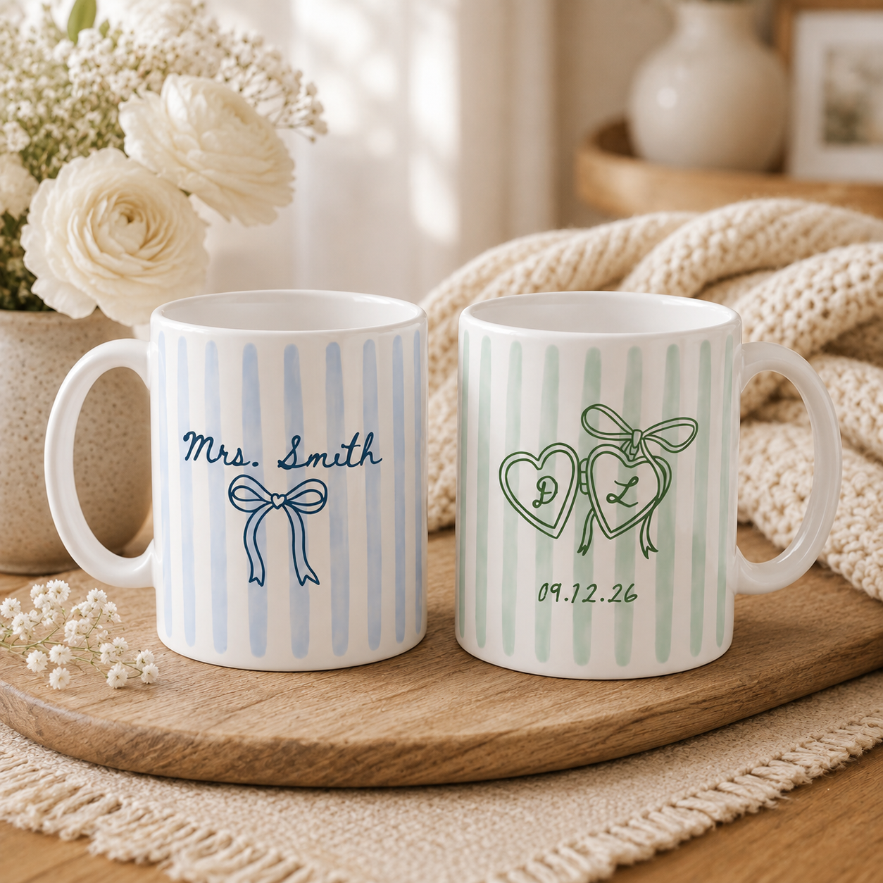 Personalized Future Mrs Striped Mug, Custom Wedding Date Coffee Cup, Bride to Be Gift, Bridal Shower Present, Engagement Gift, Newlywed Keepsake