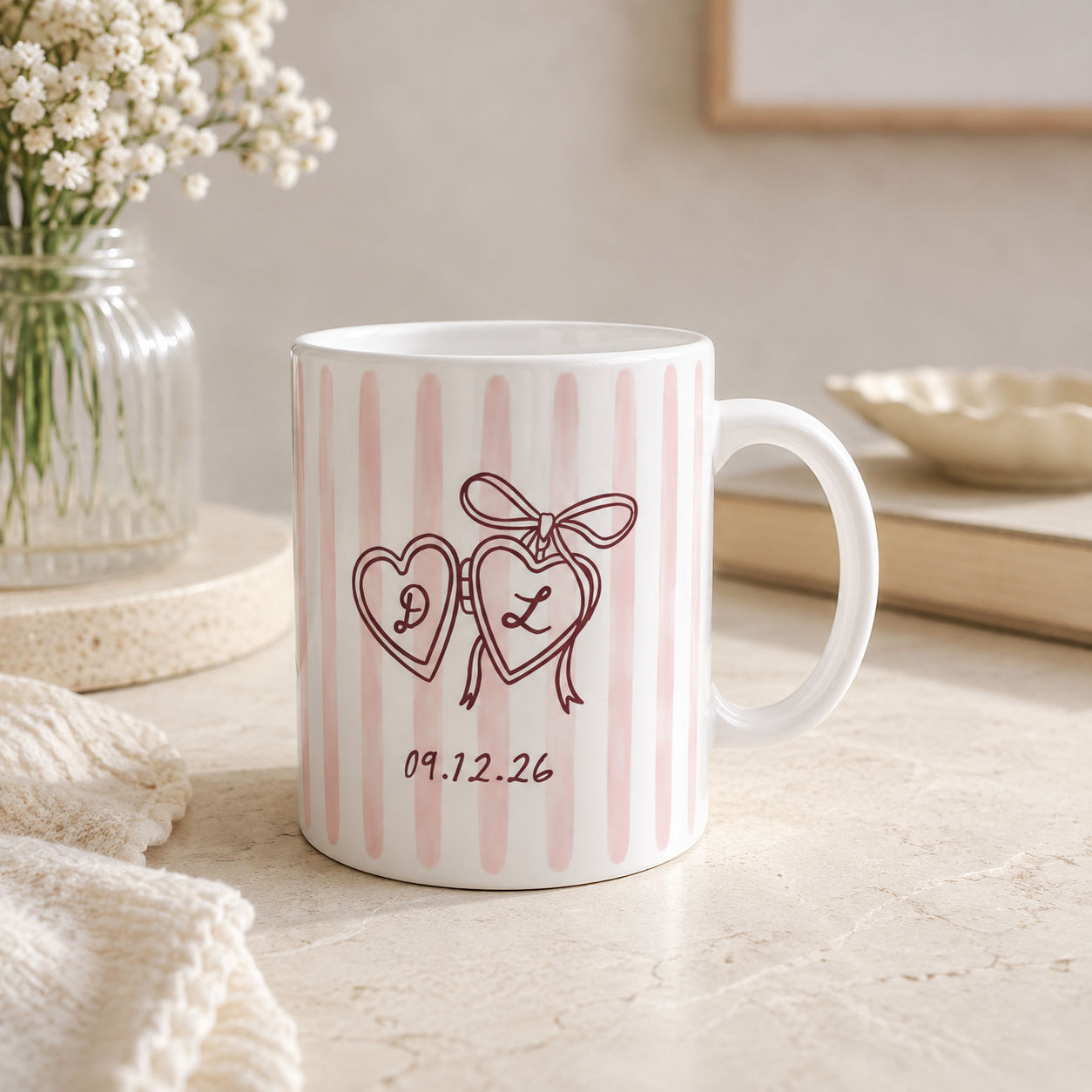 Personalized Future Mrs Striped Mug, Custom Wedding Date Coffee Cup, Bride to Be Gift, Bridal Shower Present, Engagement Gift, Newlywed Keepsake