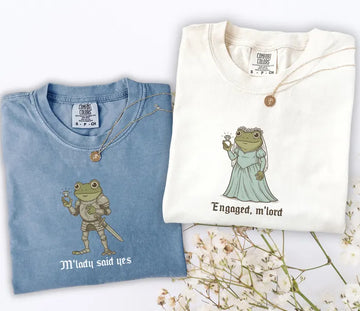 Funny Frog Engagement Shirts, Matching Fiancé and Fiancée Tees, Medieval Couple Announcement Gift