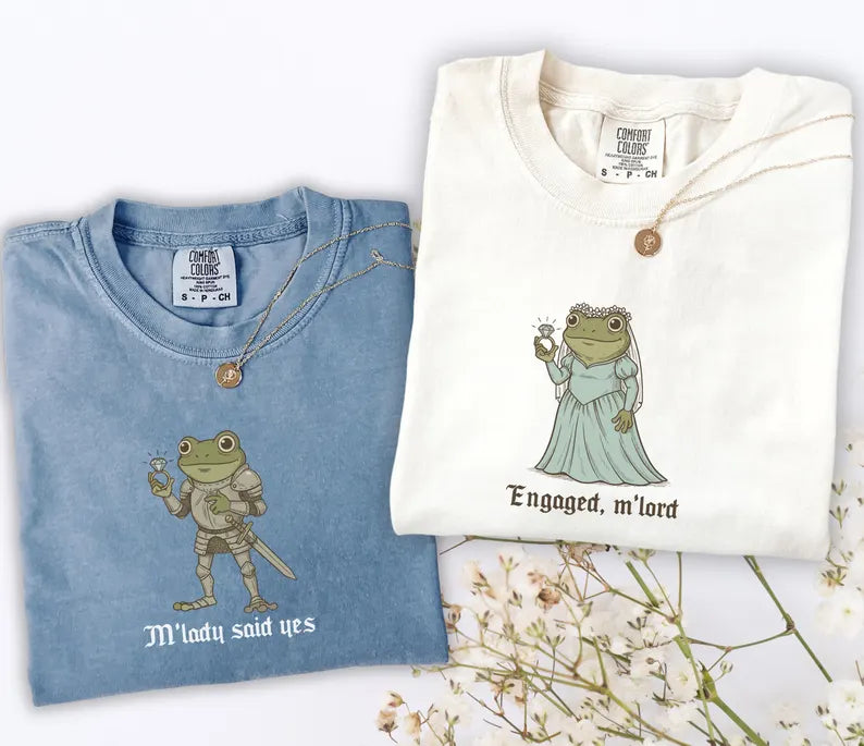 Funny Frog Engagement Shirts, Matching Fiancé and Fiancée Tees, Medieval Couple Announcement Gift