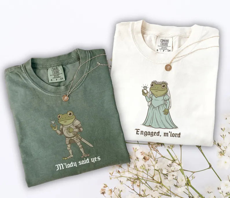Funny Frog Engagement Shirts, Matching Fiancé and Fiancée Tees, Medieval Couple Announcement Gift