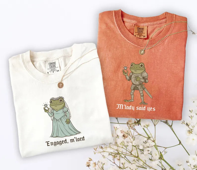 Funny Frog Engagement Shirts, Matching Fiancé and Fiancée Tees, Medieval Couple Announcement Gift