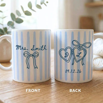 Personalized Future Mrs Striped Mug, Custom Wedding Date Coffee Cup, Bride to Be Gift, Bridal Shower Present, Engagement Gift, Newlywed Keepsake