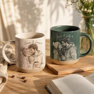Personalized Watercolor Couple Photo Mug, Custom Portrait Coffee Cup, Anniversary Gift for Couples, Wedding Keepsake, Romantic Gift