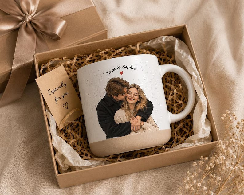 Personalized Watercolor Couple Photo Mug, Custom Portrait Coffee Cup, Anniversary Gift for Couples, Wedding Keepsake, Romantic Gift