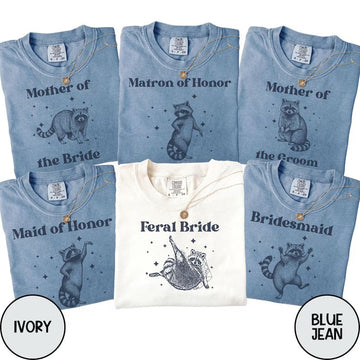 Personalized Funny Raccoon Bridal Party Shirts, Bride, Bridesmaid and Maid of Honor Matching Wedding Tees
