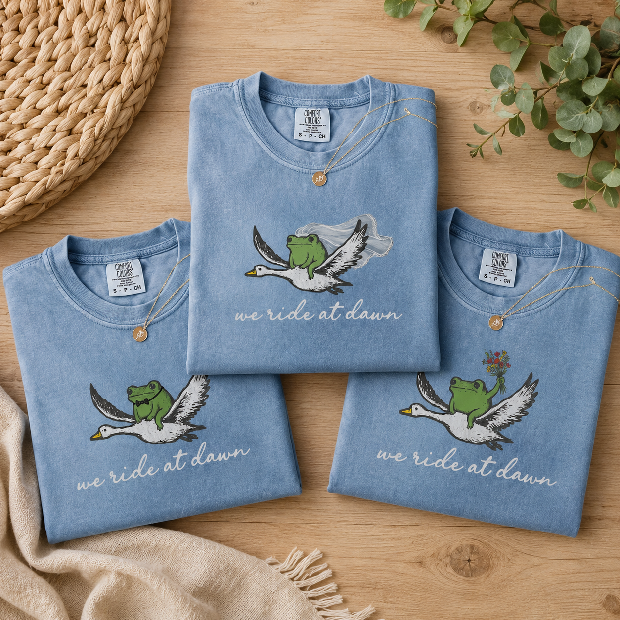 Funny Bridal Party T-Shirts, We Ride at Dawn Frog Shirt, Bride and Groom Couple Top, Bridesmaid Matching Tees, Wedding Party Outfit