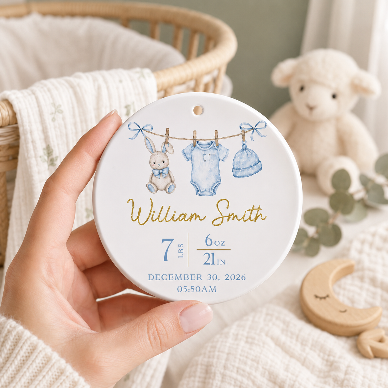 New Baby Ornament, Custom Baby Birth Stats Ornament, Baby First Christmas Keepsake, Birth Announcement Gift,Baby Shower Gift,New Parent Gift