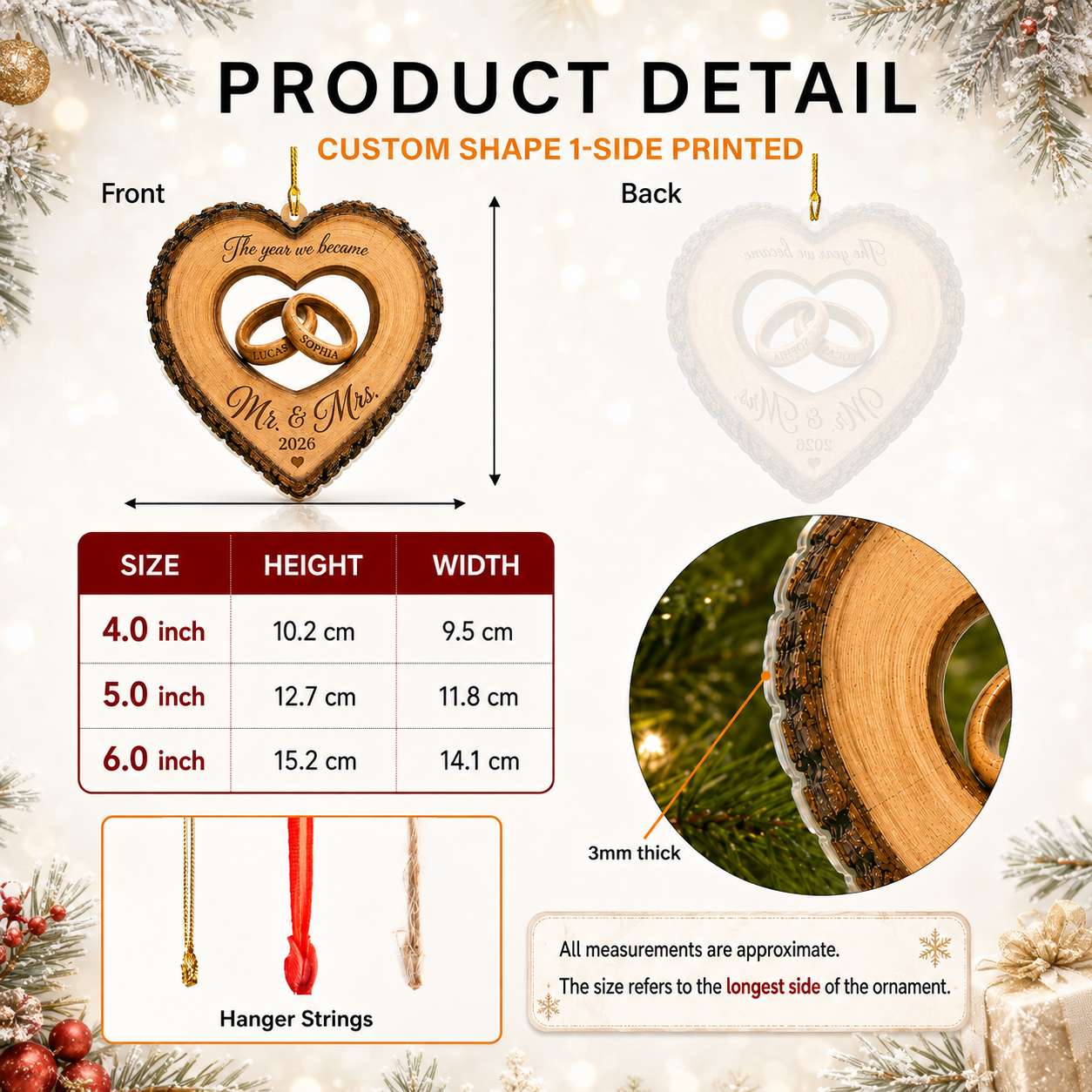 Custom The Year We Became Mr & Mrs Ornament, Personalized Heart Ring Christmas Ornament, Newlywed 2026 Wedding Gift