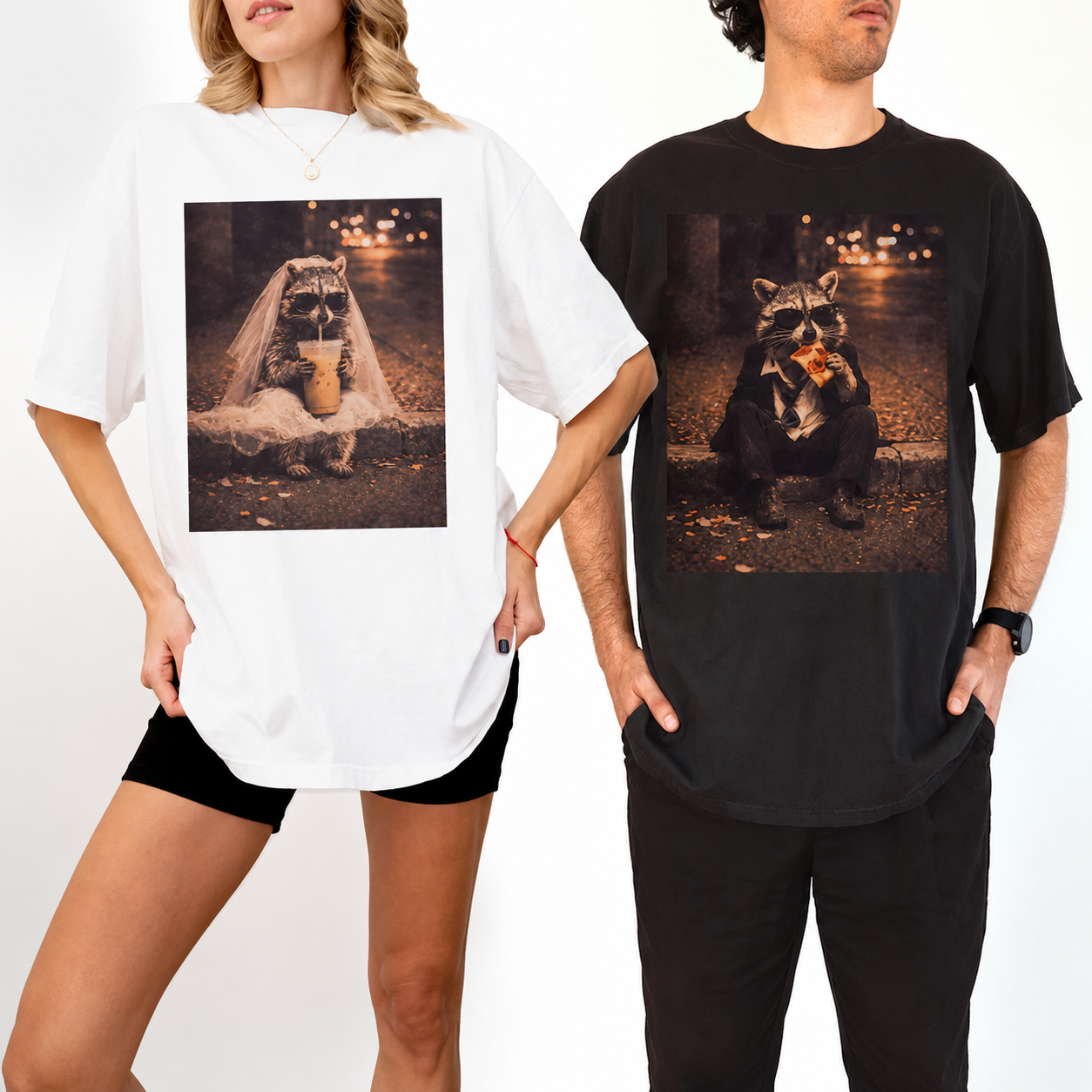 Bride and Groom Raccoon Photo Wedding Shirt, Funny Mr And Mrs Matching Tees, Feral Newlywed Honeymoon Couples Tshirt, Bride Groom Gift