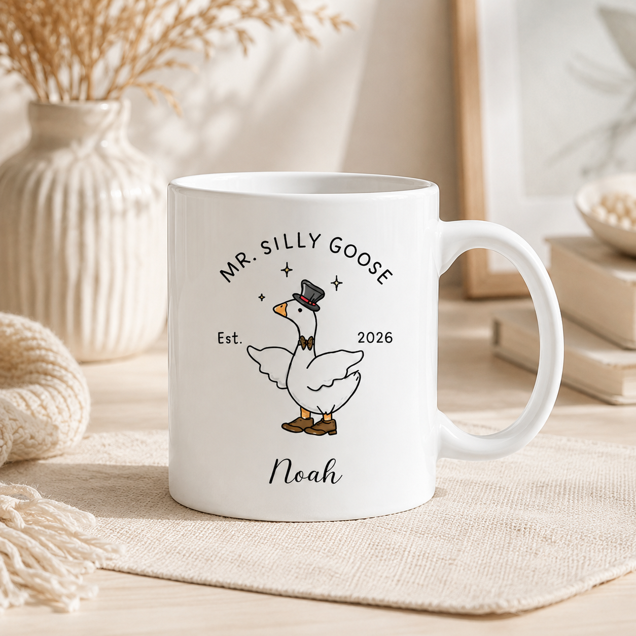 Personalized Mr and Mrs Silly Goose Mugs, Custom Couple Names Wedding Gift, Funny Newlywed Mug Set, Anniversary Gift
