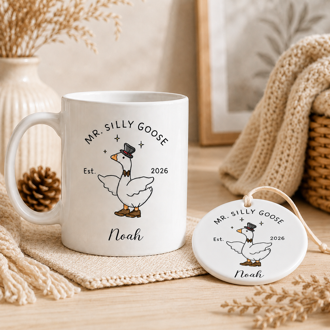 Personalized Mr and Mrs Silly Goose Mugs, Custom Couple Names Wedding Gift, Funny Newlywed Mug Set, Anniversary Gift