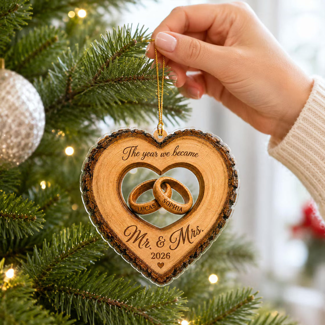 Custom The Year We Became Mr & Mrs Ornament, Personalized Heart Ring Christmas Ornament, Newlywed 2026 Wedding Gift