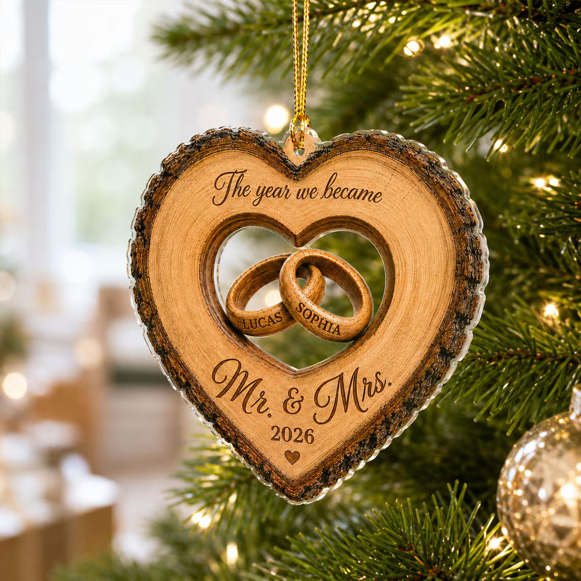 Custom The Year We Became Mr & Mrs Ornament, Personalized Heart Ring Christmas Ornament, Newlywed 2026 Wedding Gift