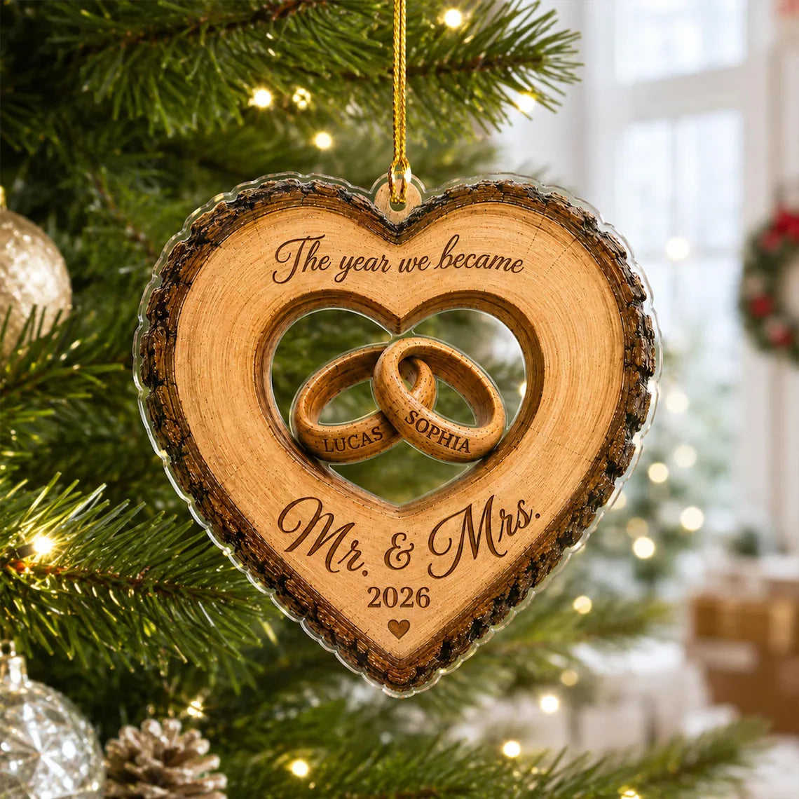 Custom The Year We Became Mr & Mrs Ornament, Personalized Heart Ring Christmas Ornament, Newlywed 2026 Wedding Gift
