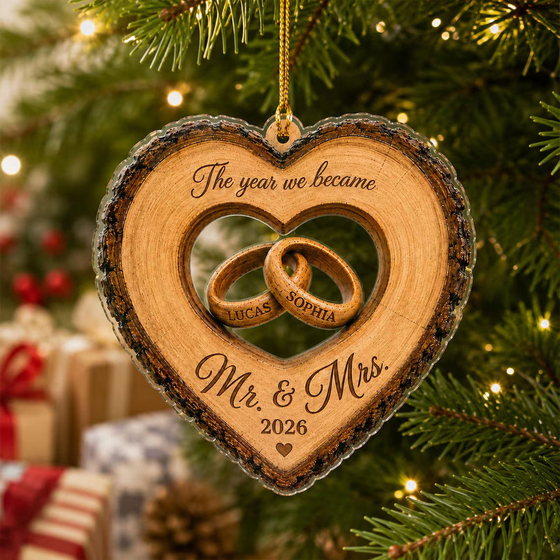 Custom The Year We Became Mr & Mrs Ornament, Personalized Heart Ring Christmas Ornament, Newlywed 2026 Wedding Gift