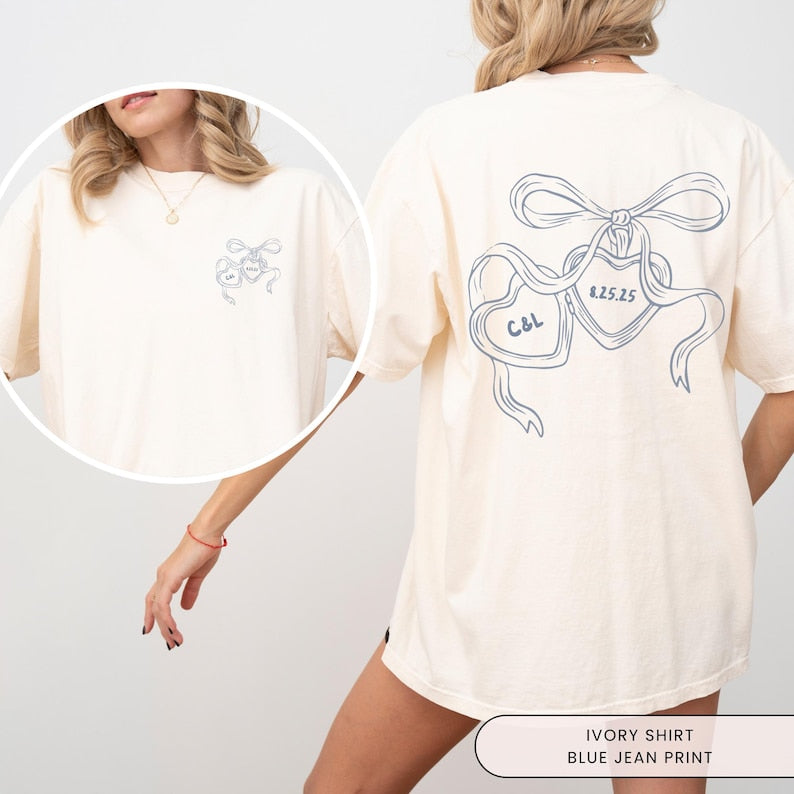 Heart Locket Custom Bride Shirt, Future Mrs, Couples Shirt, Wedding Day of Bride, Anniversary Gift, For Newly Engaged, Coquette Bow Tshirt
