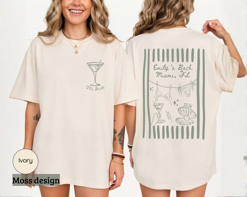 Custom Beach Bachelorette Comfort Colors Shirt, Coastal Bride Trip Tee, Bikini Shell Cocktail Party Shirt